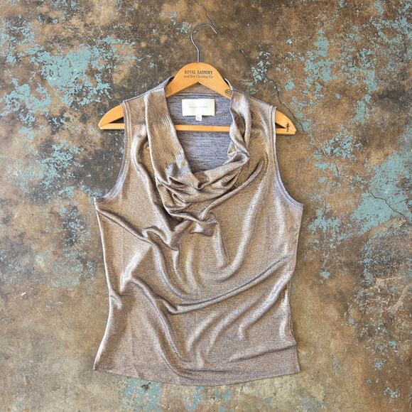 Brochu Walker The Nova Top Size S Bronze Liquid Metallic Cowl Neck Sleeveless - Picture 2 of 12